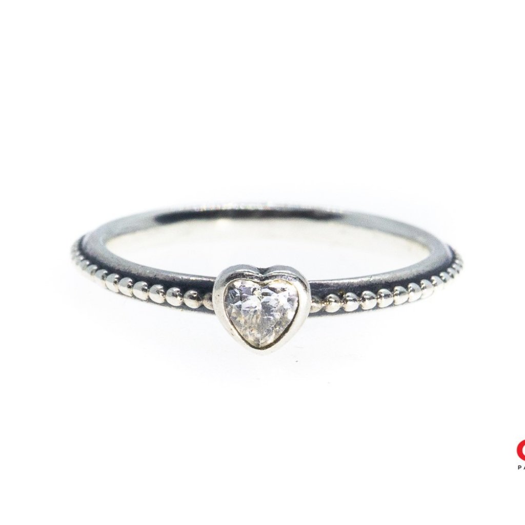 Pandora Heart Cubic Zirconia Band 925 Sterling Silver Ring Size 6 3/4 Eu 54